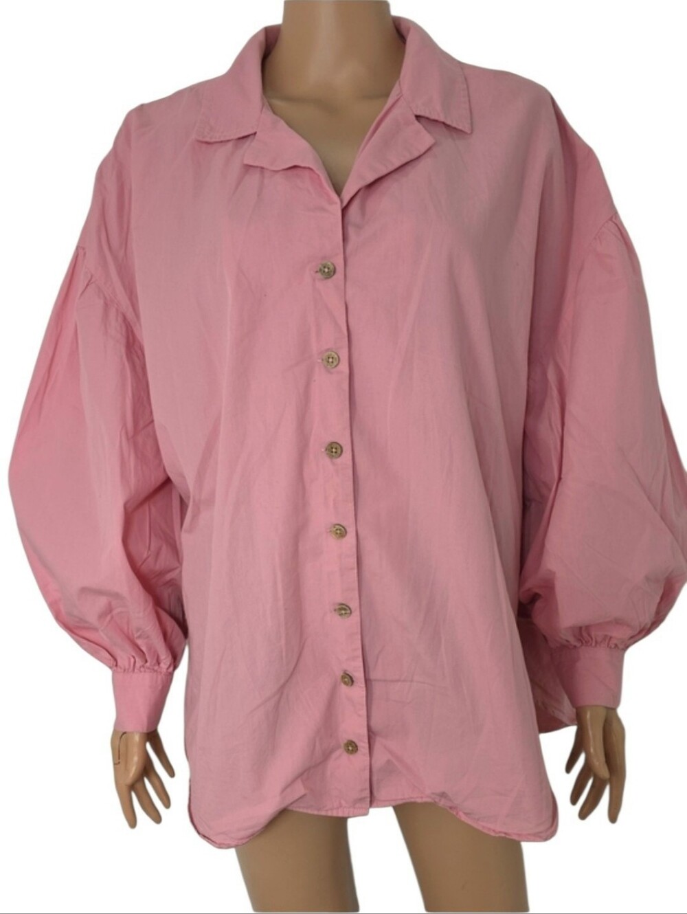 Free People Soft Pink Button-Up Top Long-sleeve balloon-sleeve‎ Blouse Size L